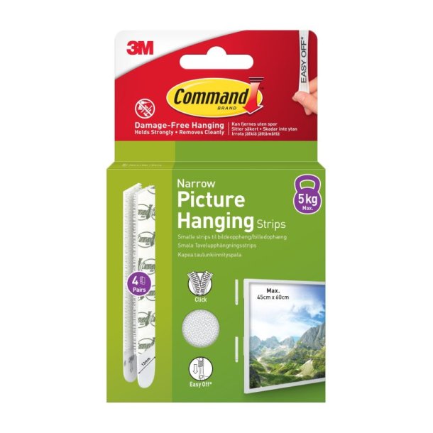 3M Command 4 s�t smalle strips til billedoph�ng - hvid